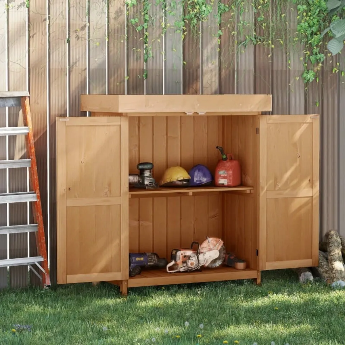 Wooden Garden Shed, Outdoor Storage Shed with Doub - Image 4