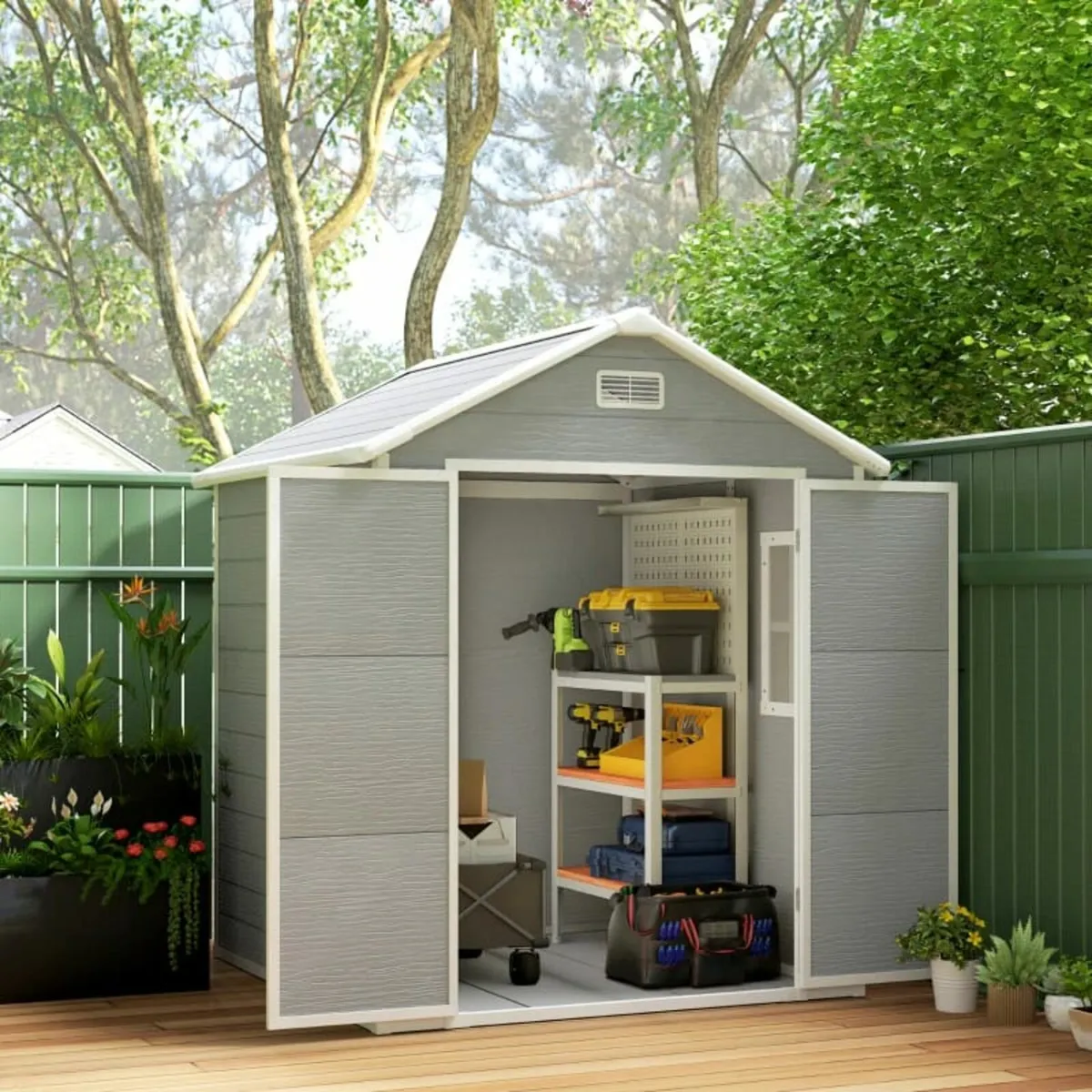 6 x 5ft Garden Shed, Plastic Shed with Floor, Wind - Image 3