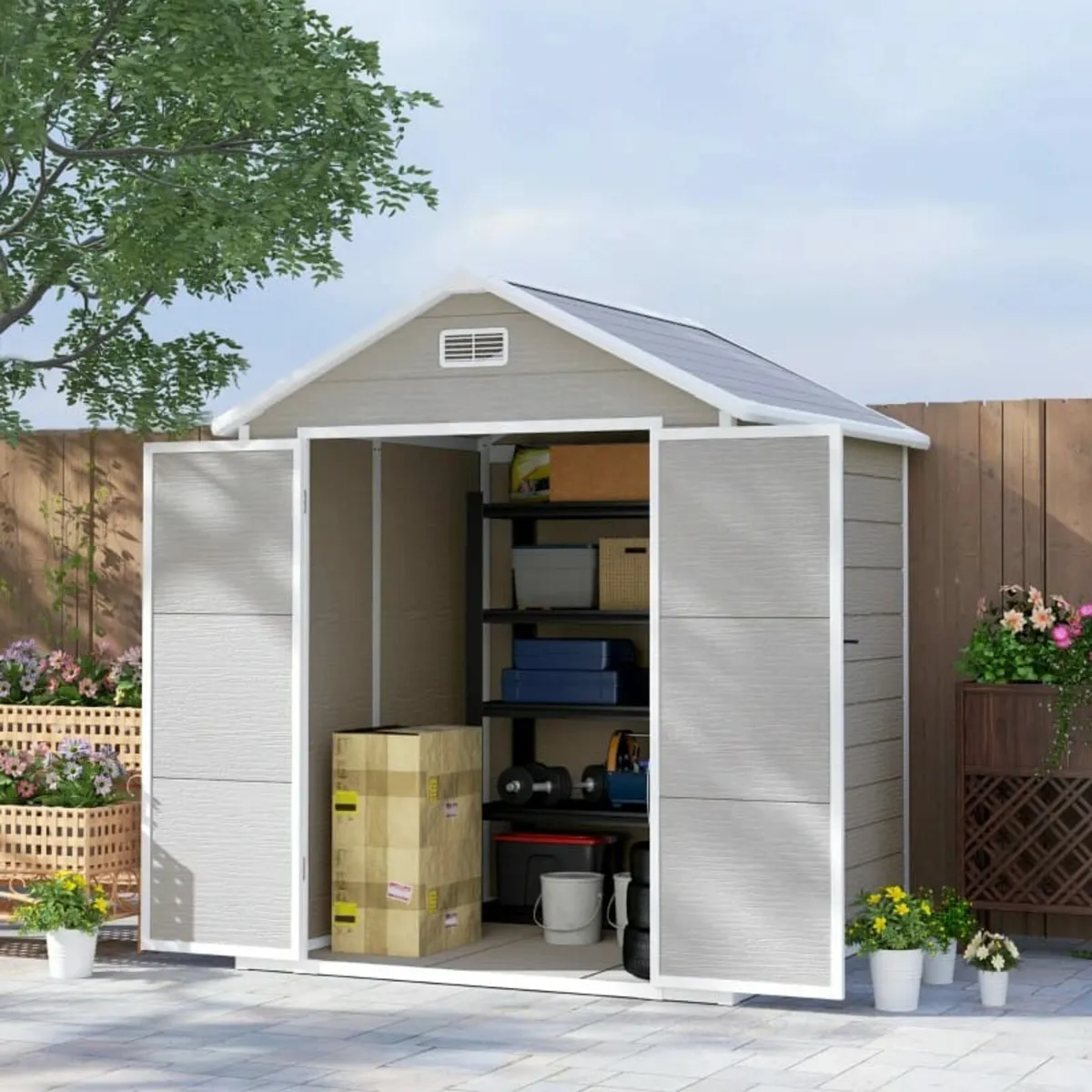 6 x 5ft Garden Shed, Plastic Shed with Floor, Wind - Image 4