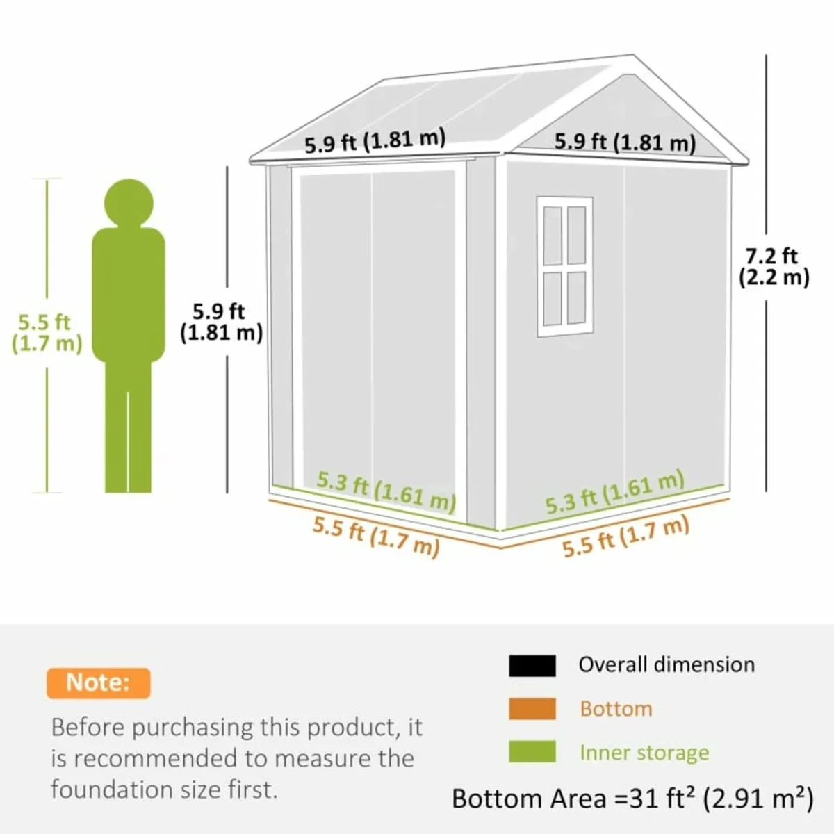 6 x 6ft Garden Shed with Floor, Window, Lockable D - Image 4