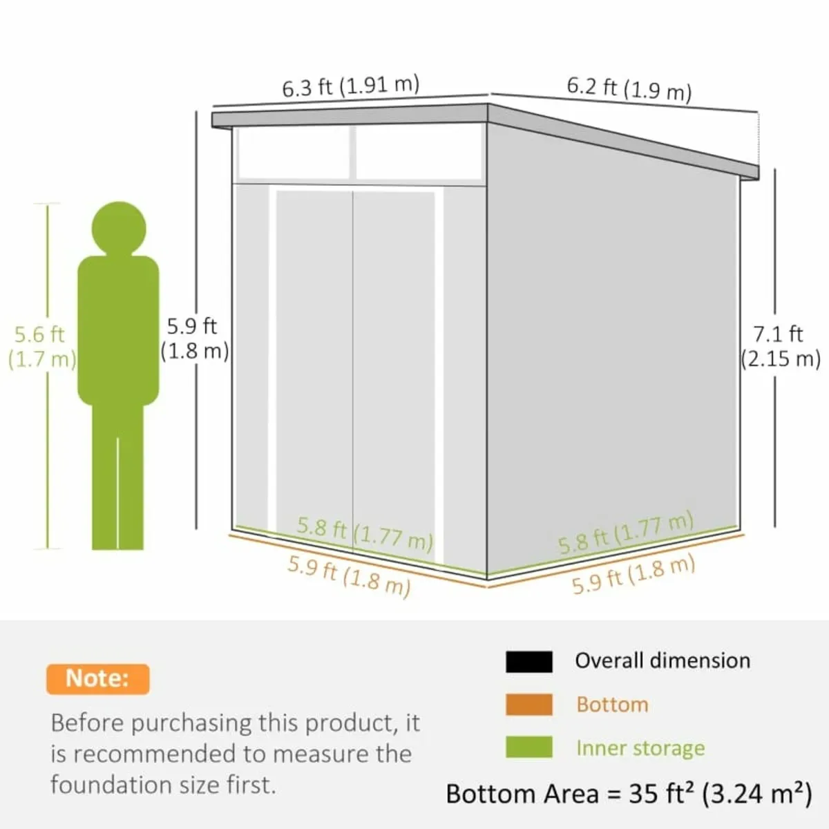 6 x 6ft Outdoor Storage Shed, Plastic Garden Shed - Image 4