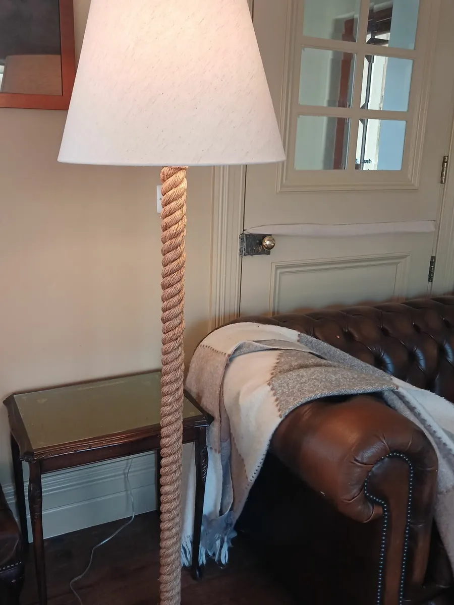 Nutical style rustic floor lamp linen shade - Image 1