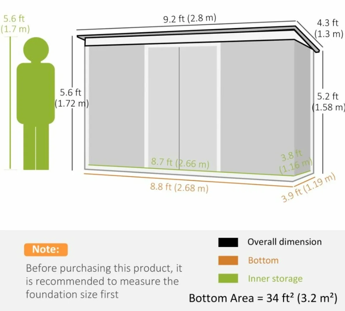 9ft x 4ft Metal Garden Storage Shed Tool House wit - Image 4