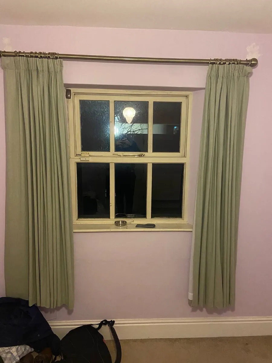 Sage linen blend M&S Curtains and curtain pole - Image 1