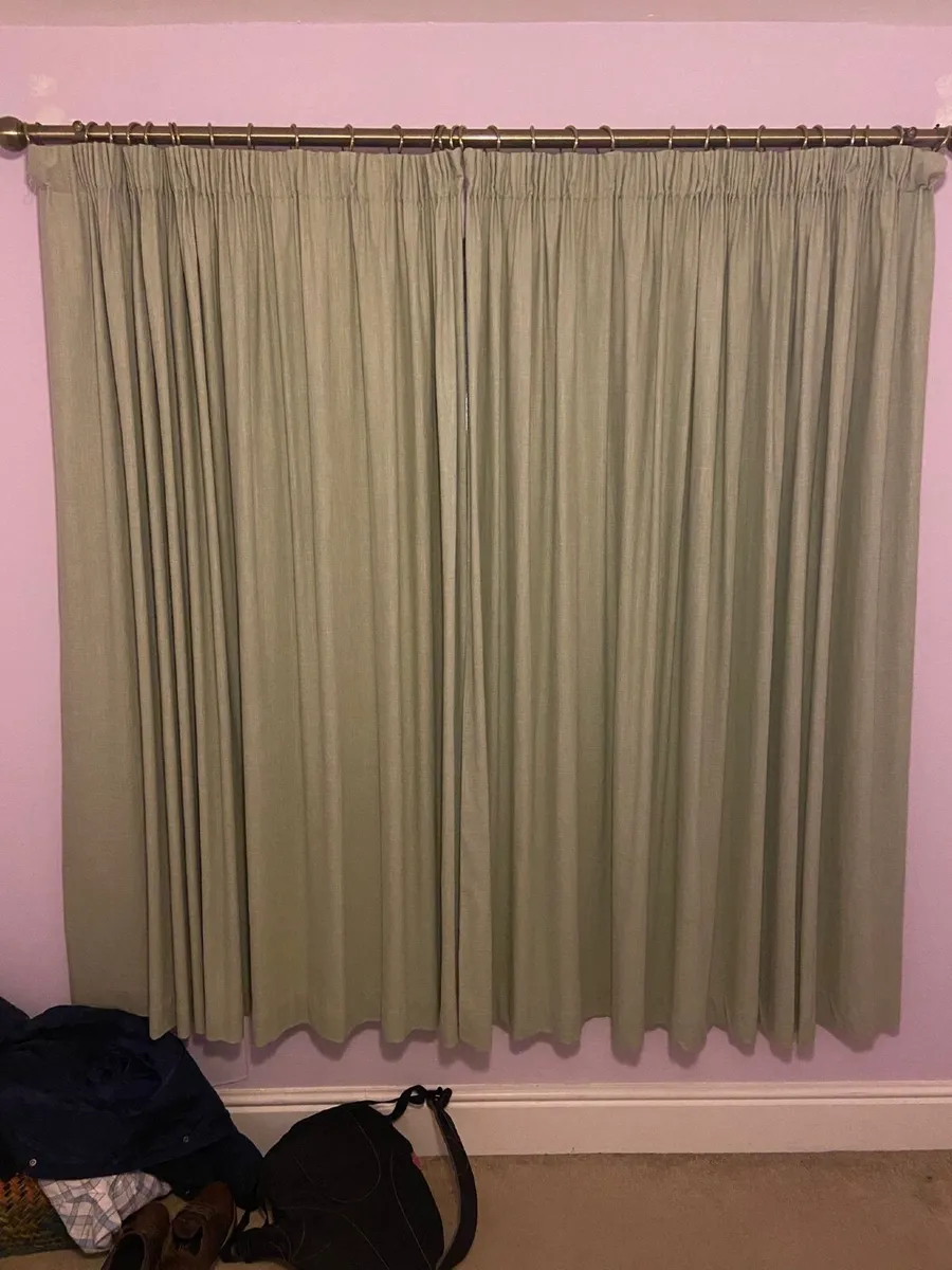 Sage linen blend M&S Curtains and curtain pole - Image 3
