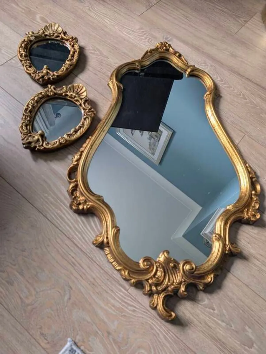 Stunning 3-Piece Vintage Gilt Mirror Set Rococo & Cherub Style - Image 1