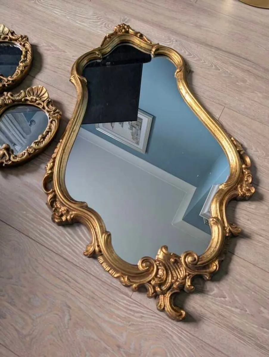 Stunning 3-Piece Vintage Gilt Mirror Set Rococo & Cherub Style - Image 3