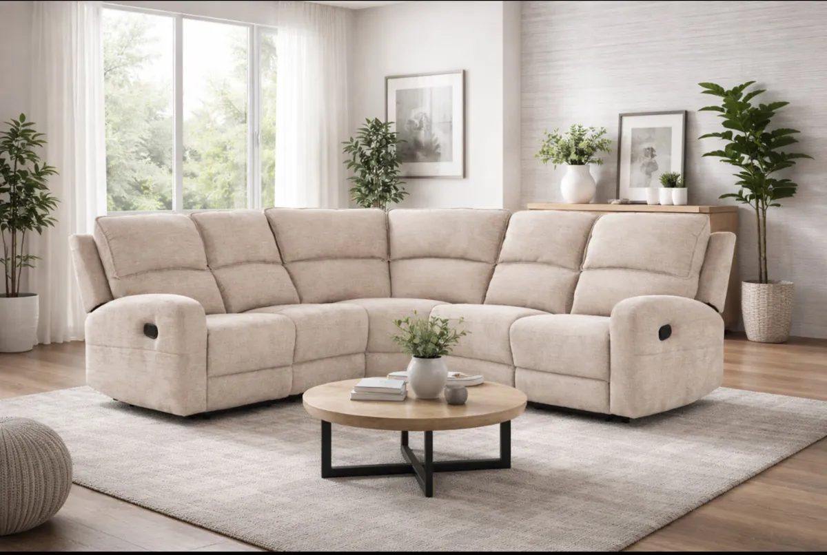 New Beige Fabric Paris Corner Sofa FREE DELIVERY - Image 2