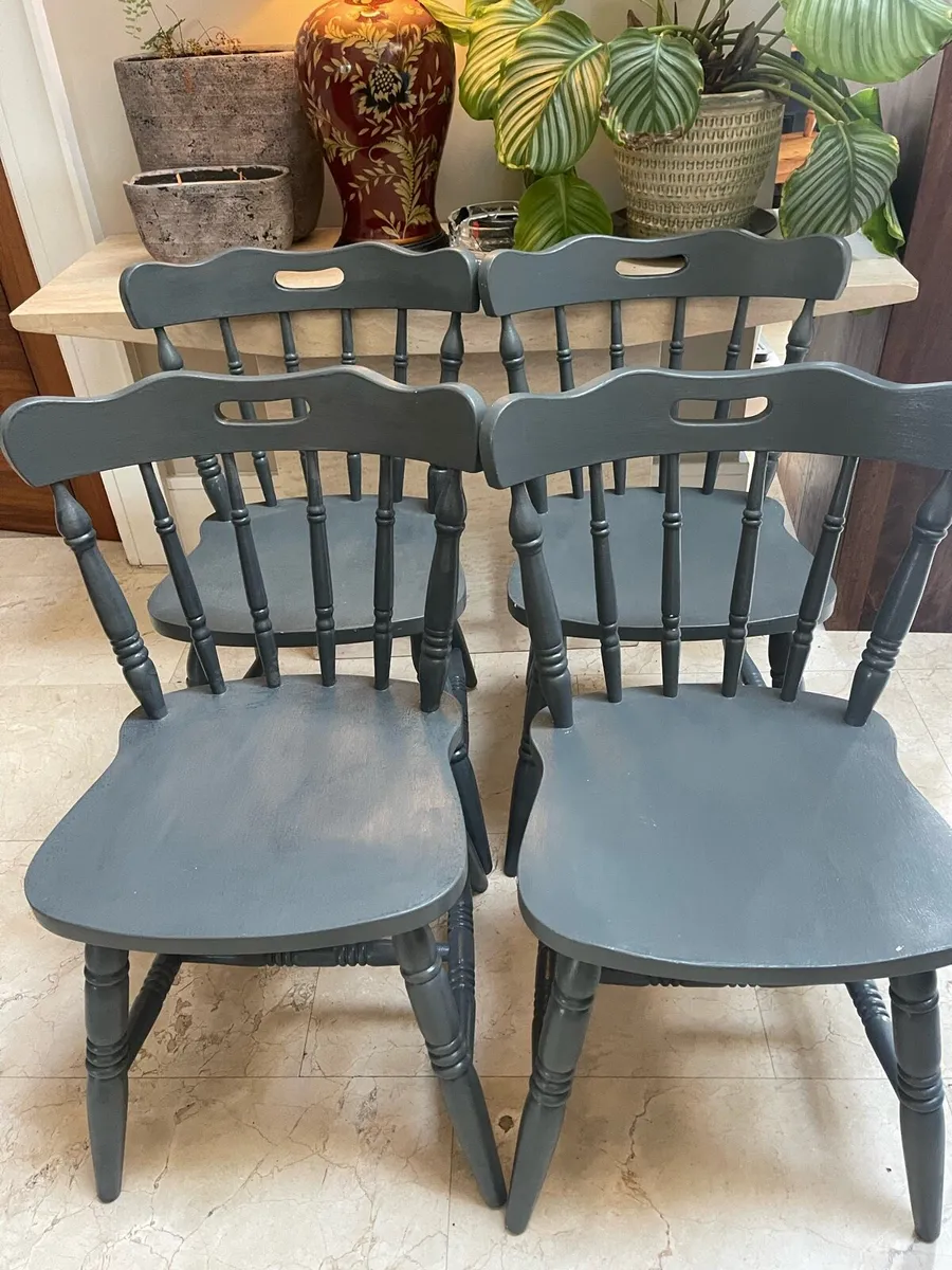 4 x Grey Solid Wooden Kitchen Dining Chairs - Image 1
