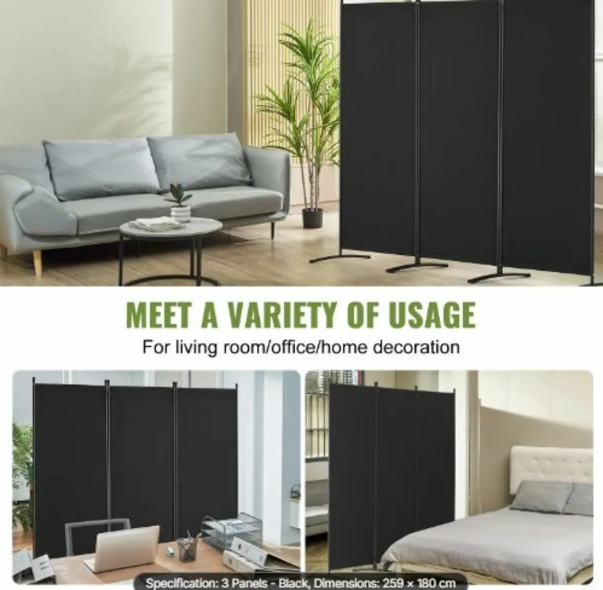 Room Divider, 3 Panel Room Dividers and Folding - Image 3