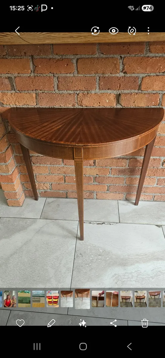 Demi lune mahogony console table - Image 1