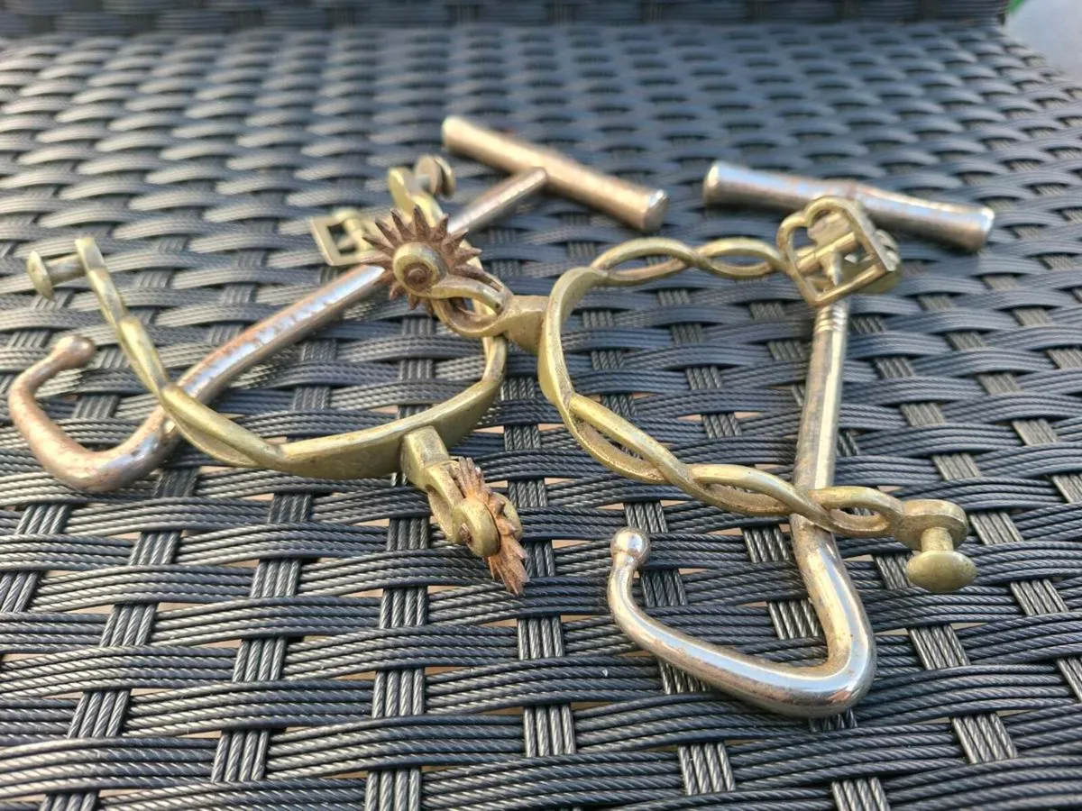 Antique Brass Military Spurs with Boot Hooks - Image 1