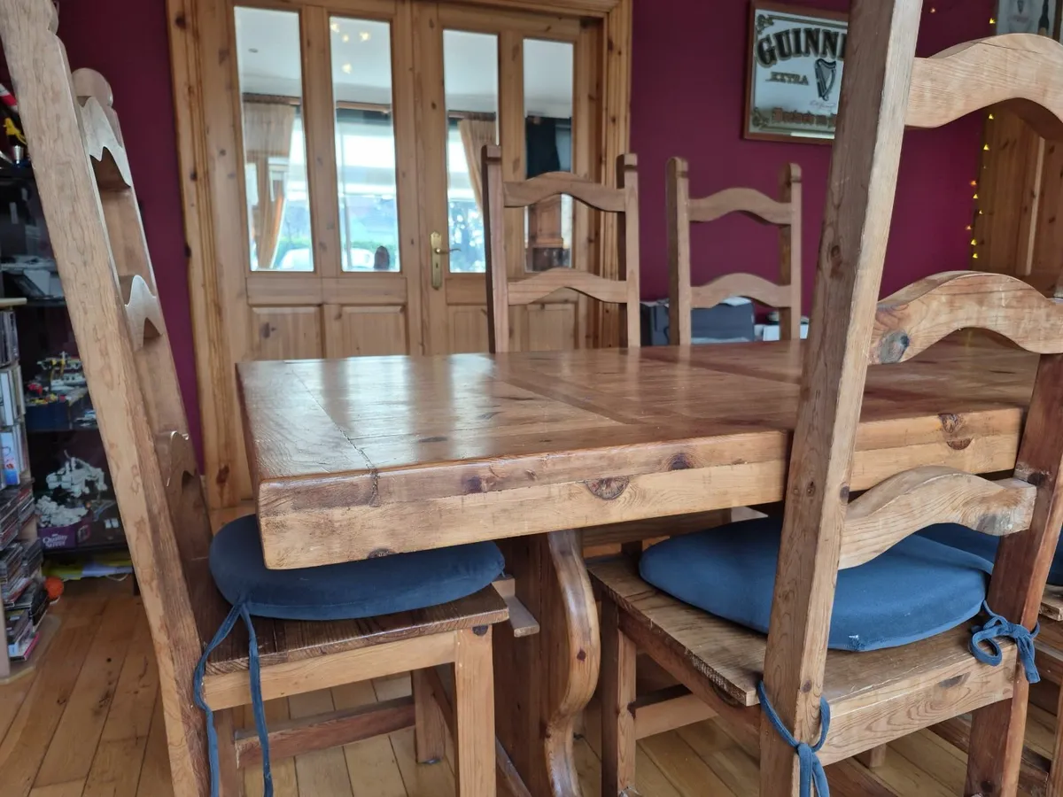 RUSTIC LARGE MEXICAN PINE TABLE & 6 CHAIRS - Image 1