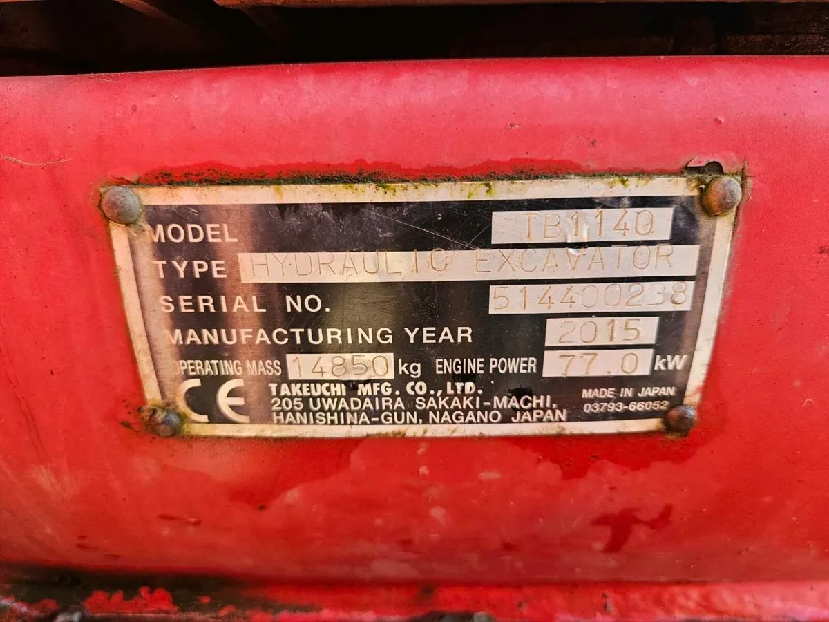 Takeuchi TB1140 front mount boom 2015 - Image 3