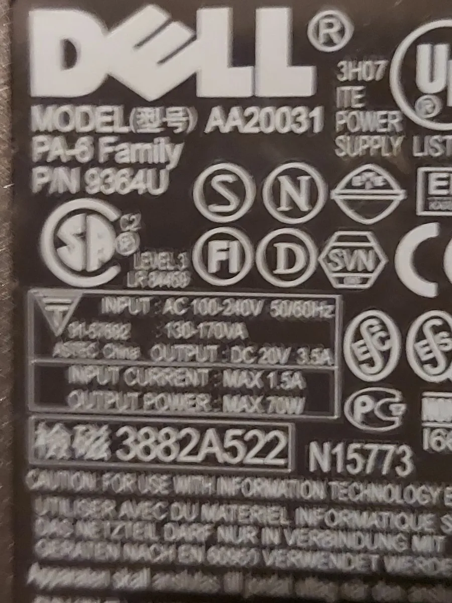 DELL AA20031 20v 3.5amp Power Adaptor - Image 3