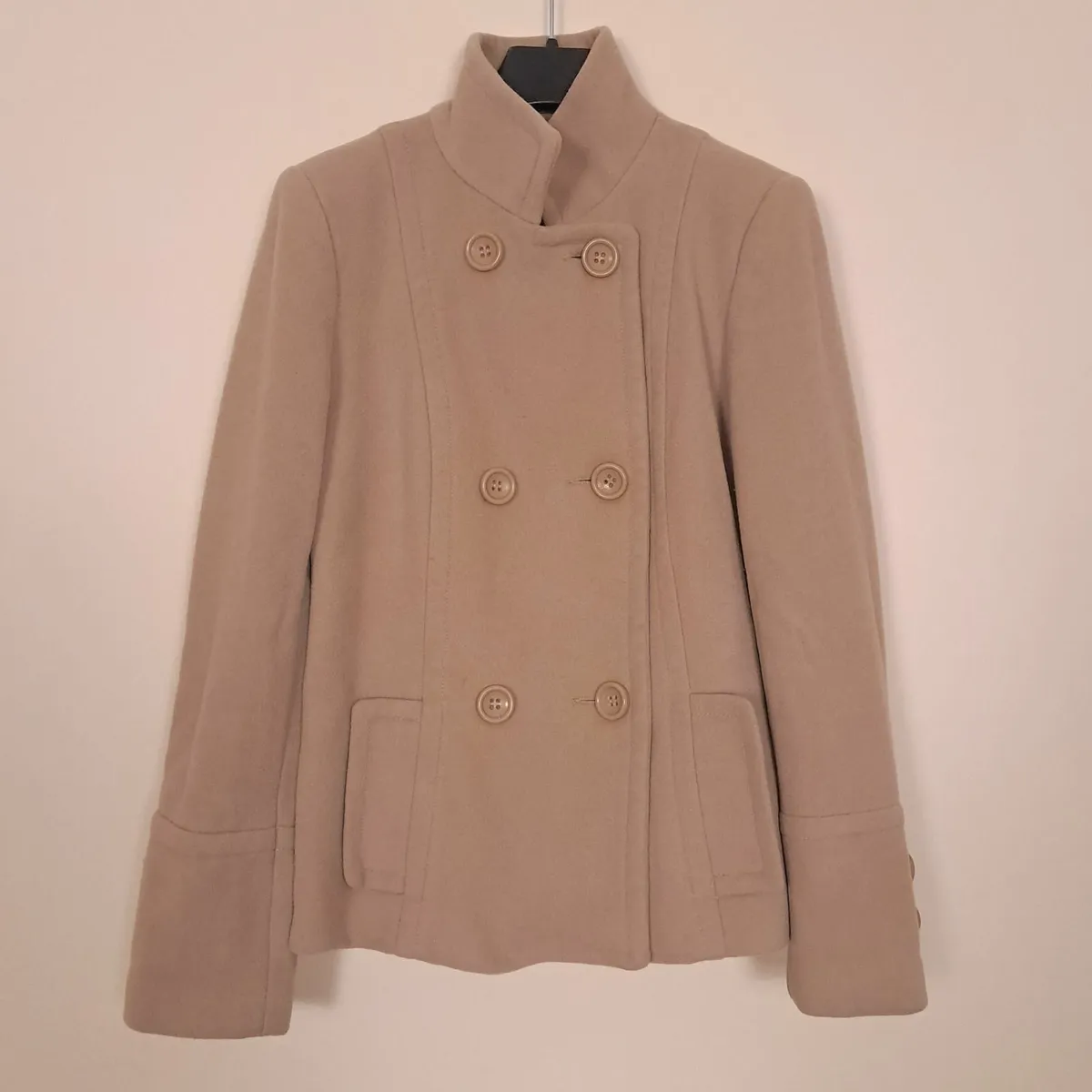 Zara Beige High Collar Wool Peacoat Jacket Size S - Image 1