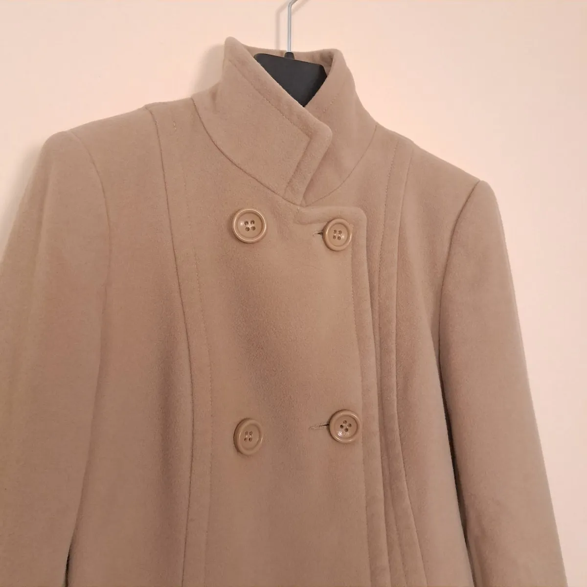 Zara Beige High Collar Wool Peacoat Jacket Size S - Image 3