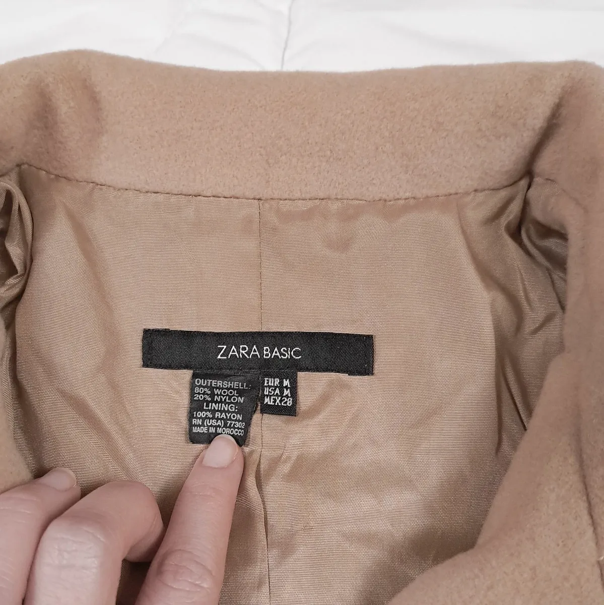 Zara Beige High Collar Wool Peacoat Jacket Size S - Image 4