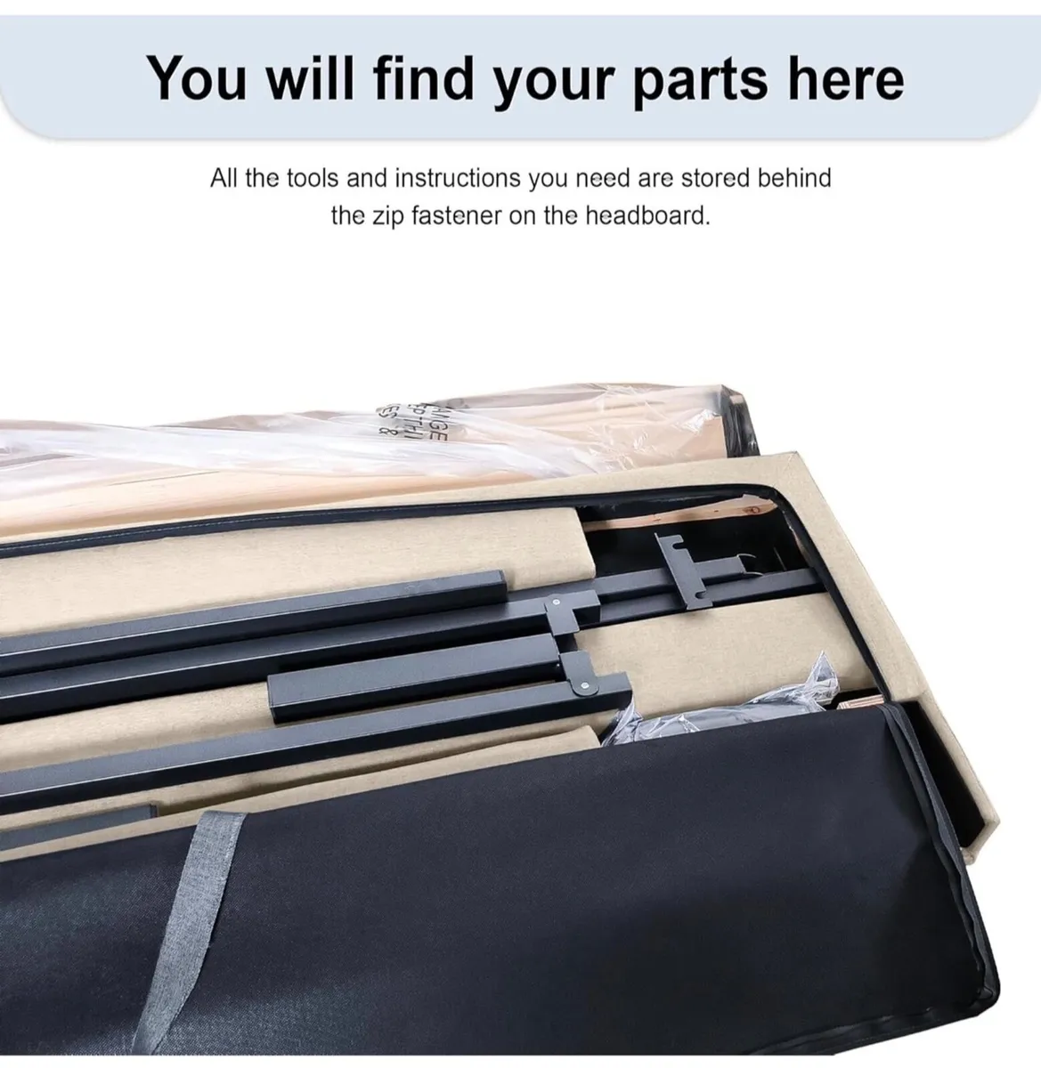 King Bed Frame, White, Upholstered Wooden Slat Bed - Image 4