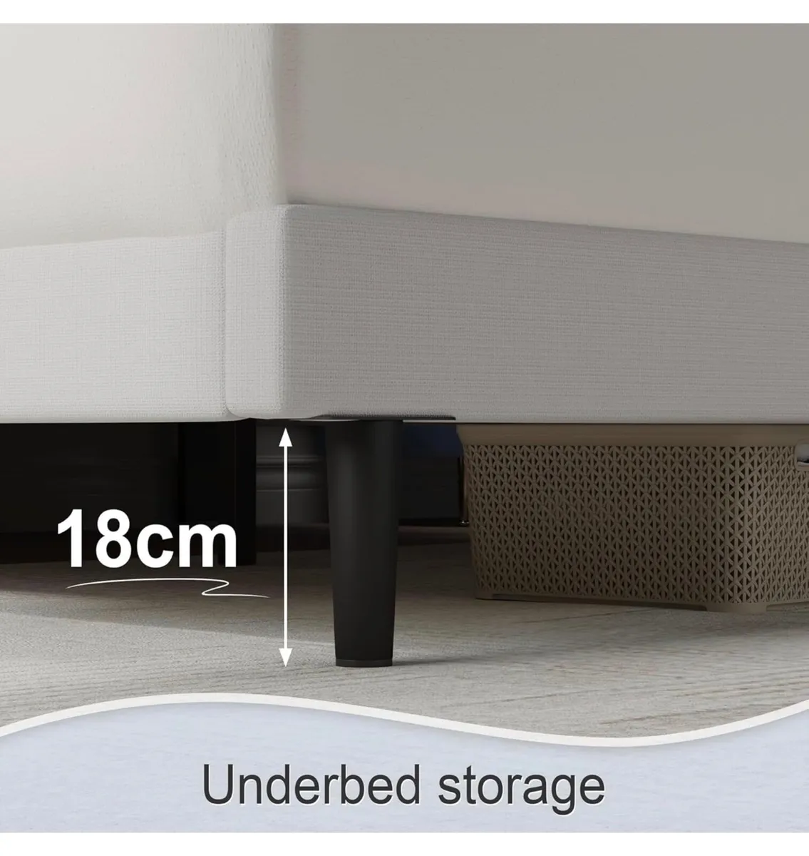 King Bed Frame, White, Upholstered Wooden Slat Bed - Image 4