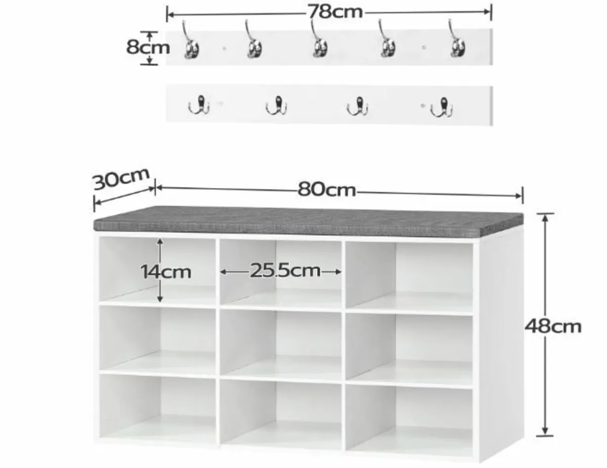 Wardrobe Shoe Rack Set, Shoe Bench - Image 3
