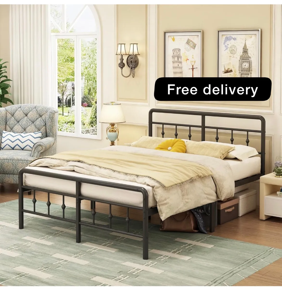 King Size Bed Frame with Victorian Headboard and F - Image 1