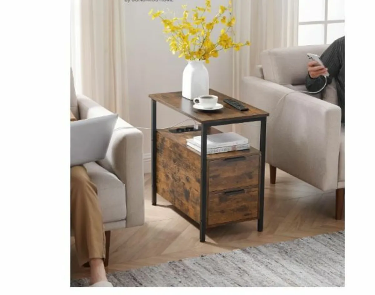 Side Table, Bedside Table with Power Strip - Image 2