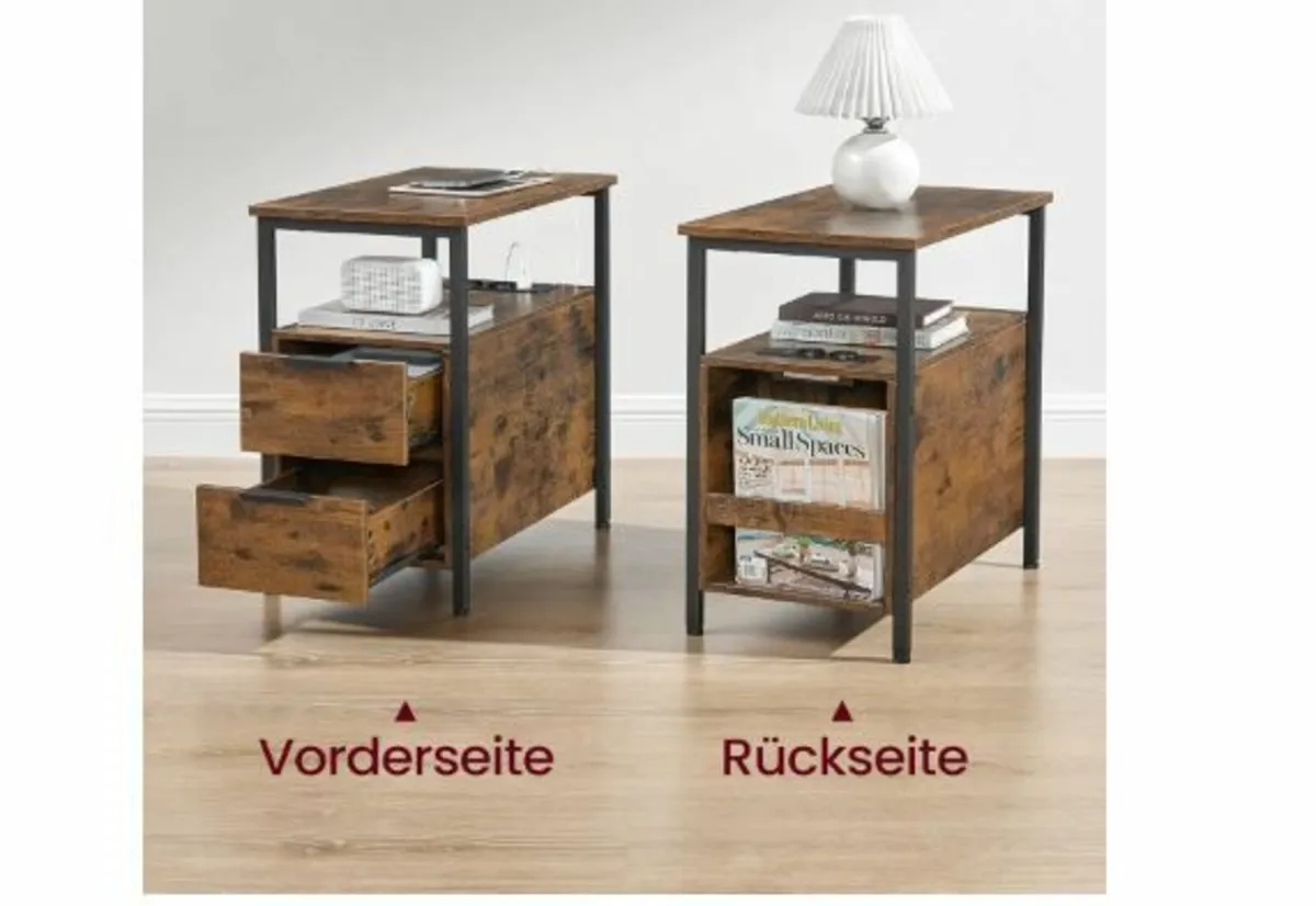 Side Table, Bedside Table with Power Strip - Image 3
