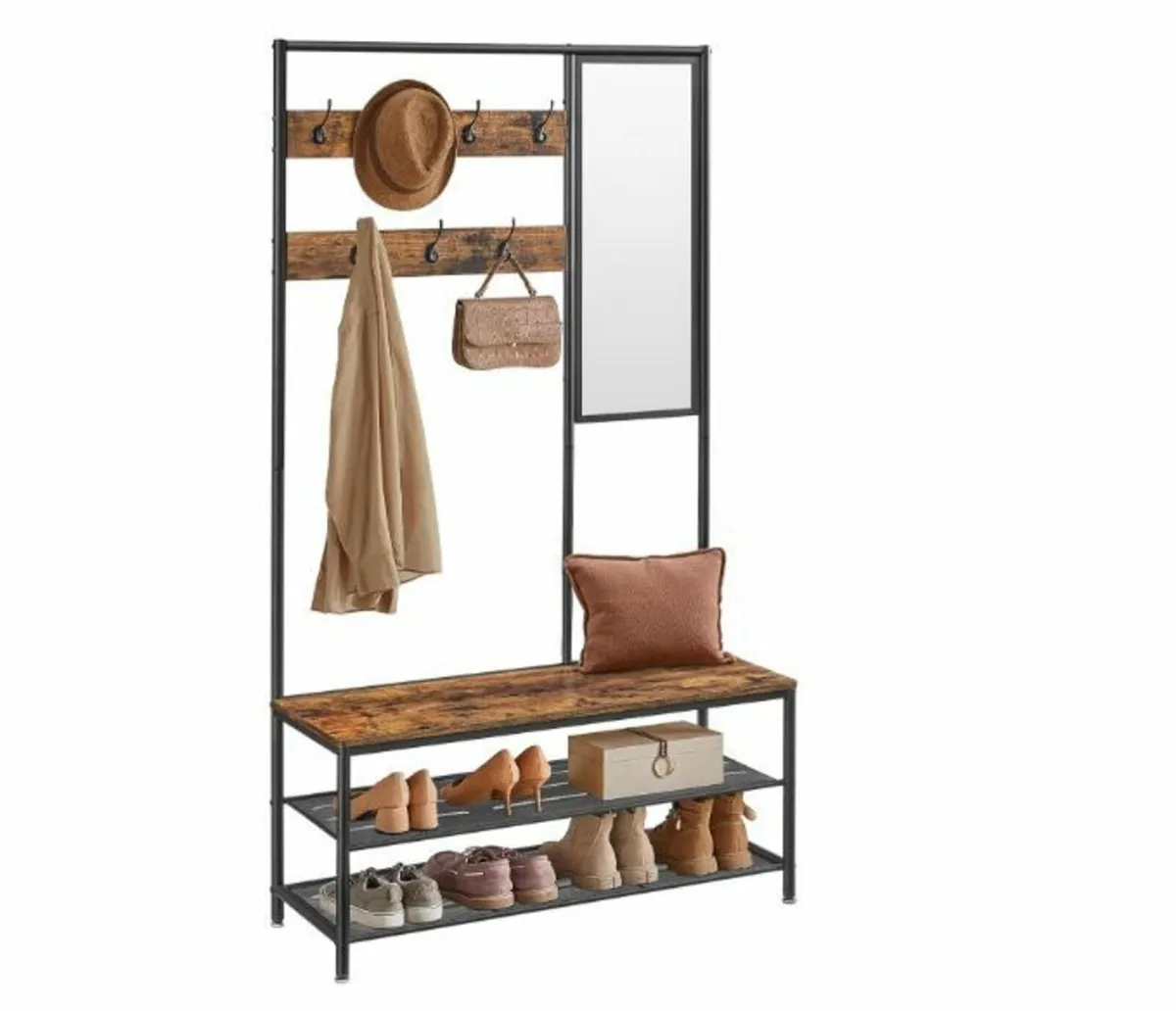 Coat Rack with Hooks Mirror Bench - Image 1