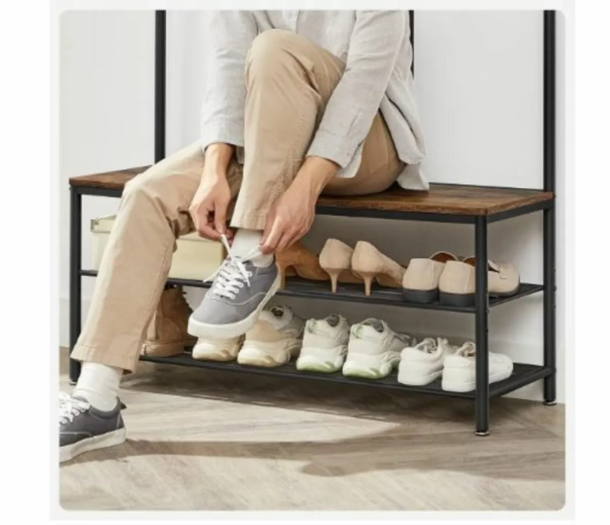 Coat Rack with Hooks Mirror Bench - Image 4