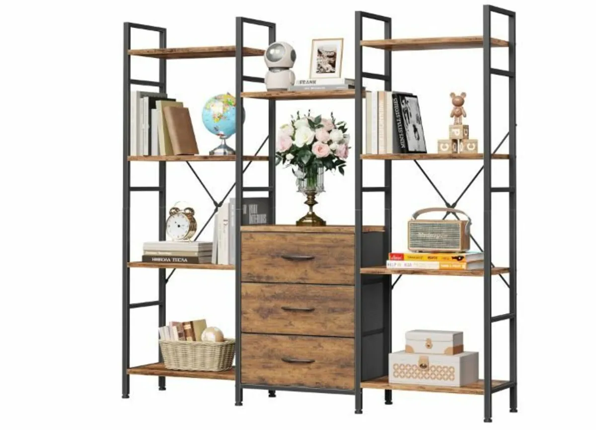 100 W x 142 cm Bookcase with 4 Fabric Drawers - Image 2