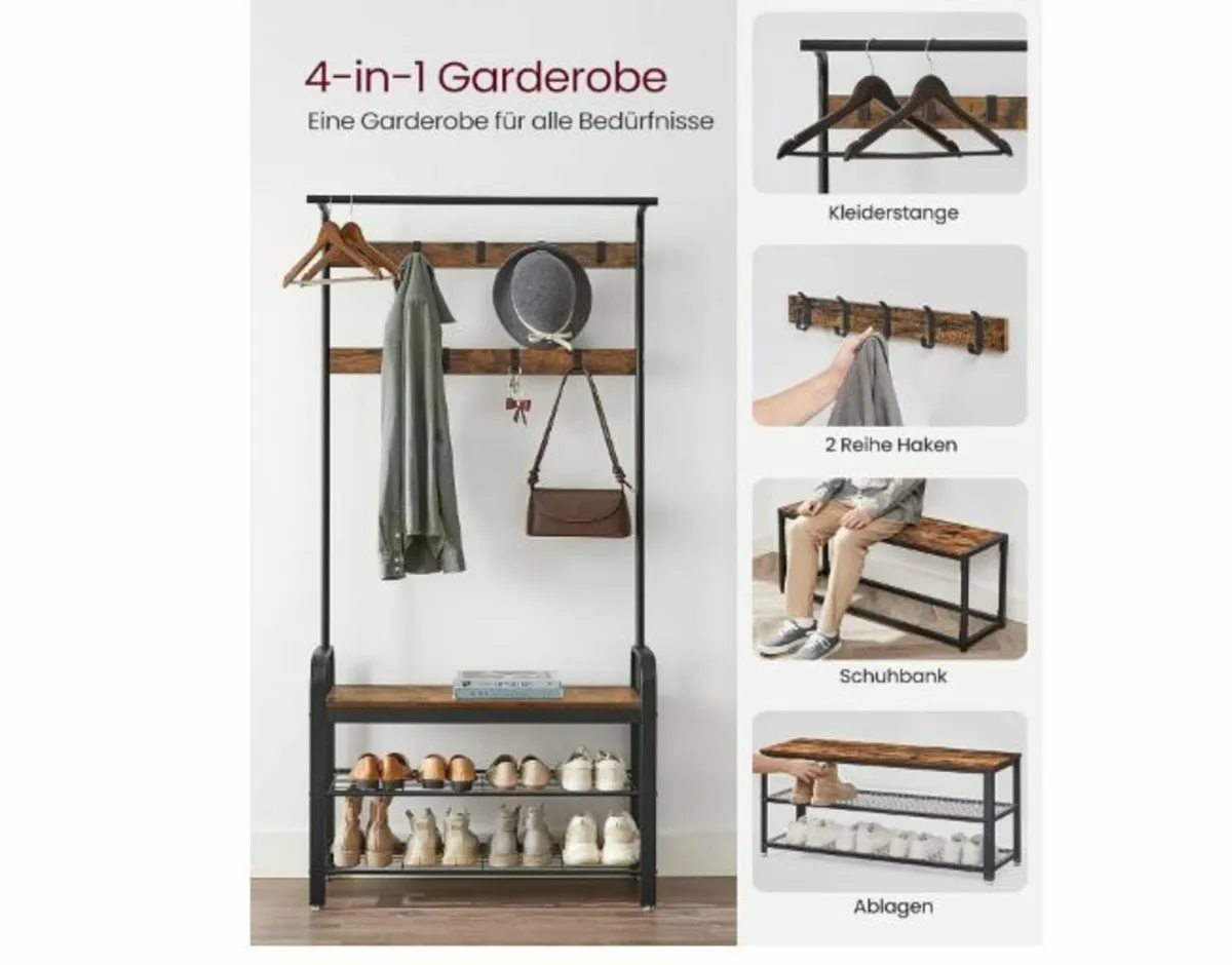 Coat Rack with Removable Hooks Bench - Image 3