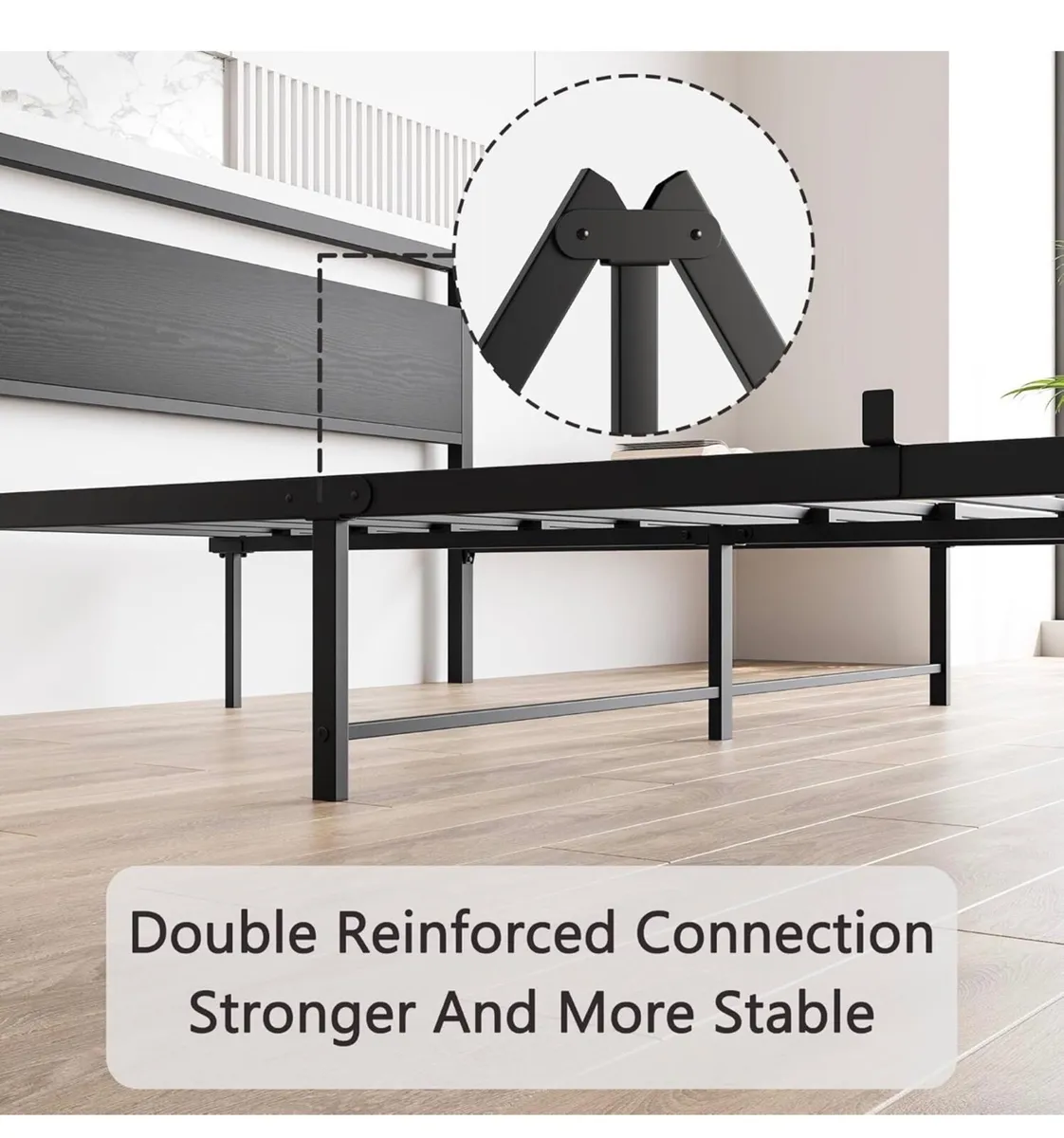 King Size Bed Frame with Wooden Headboard,Heavy Du - Image 4