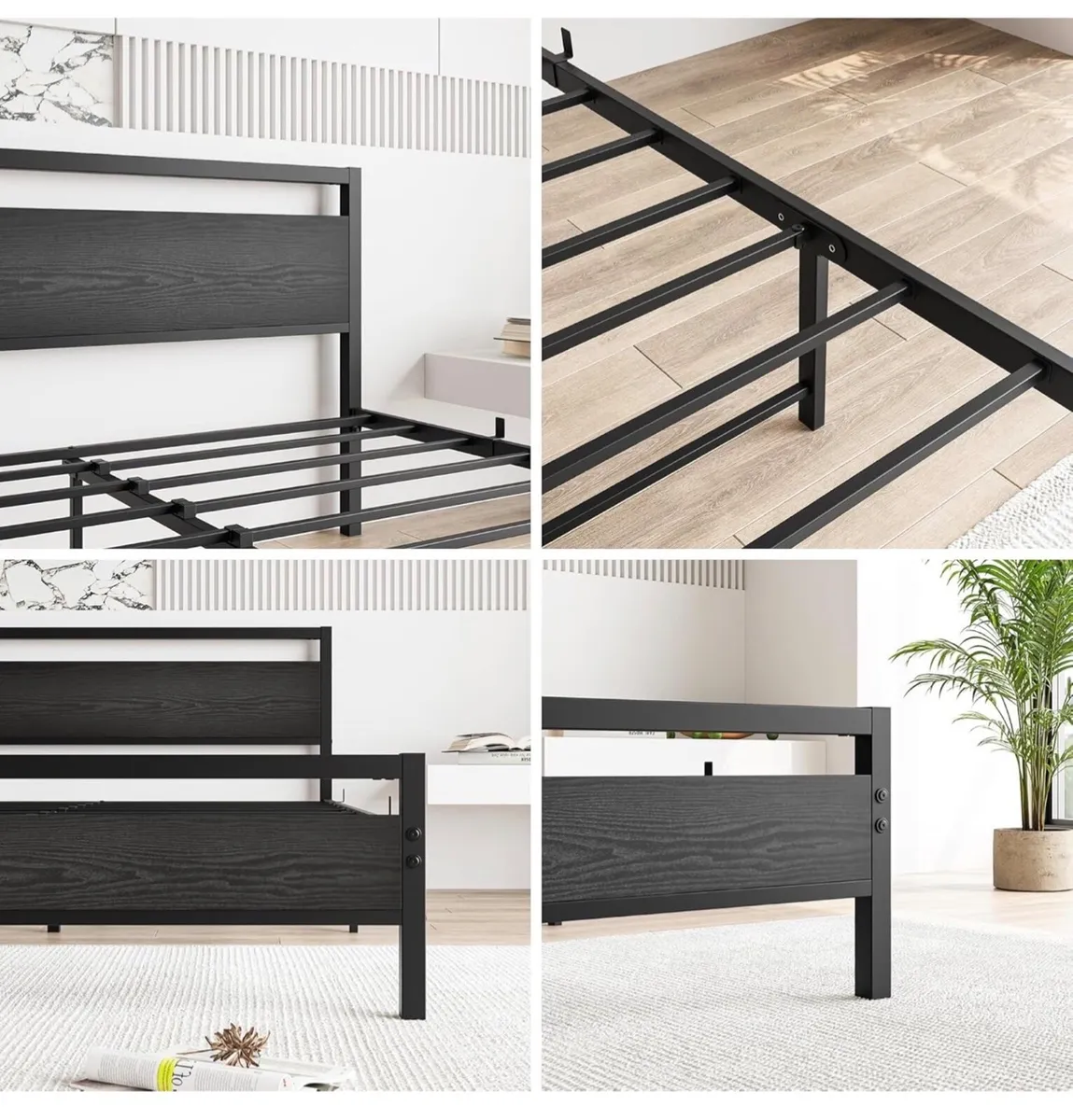 King Size Bed Frame with Wooden Headboard,Heavy Du - Image 3
