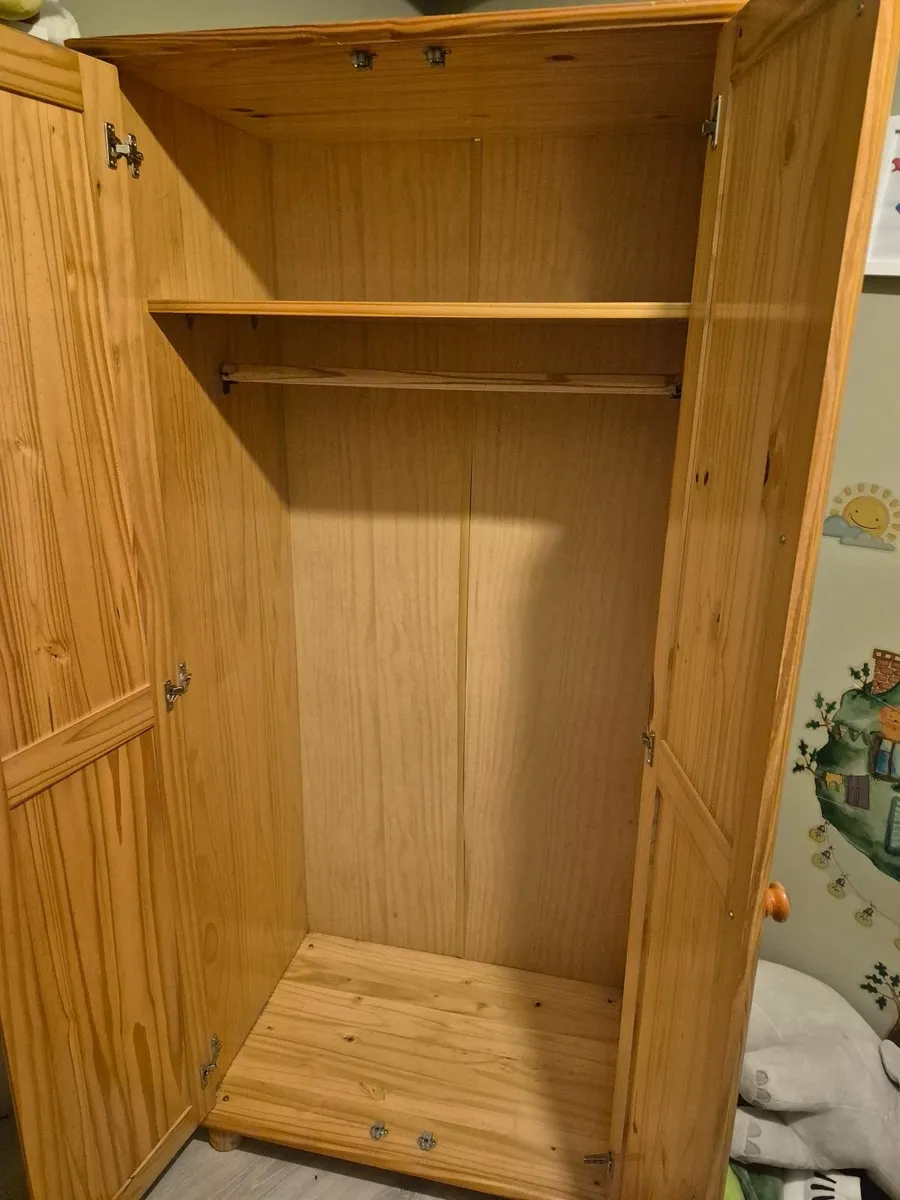 Solid pine wardrobe, dresser and bedside locker - Image 2