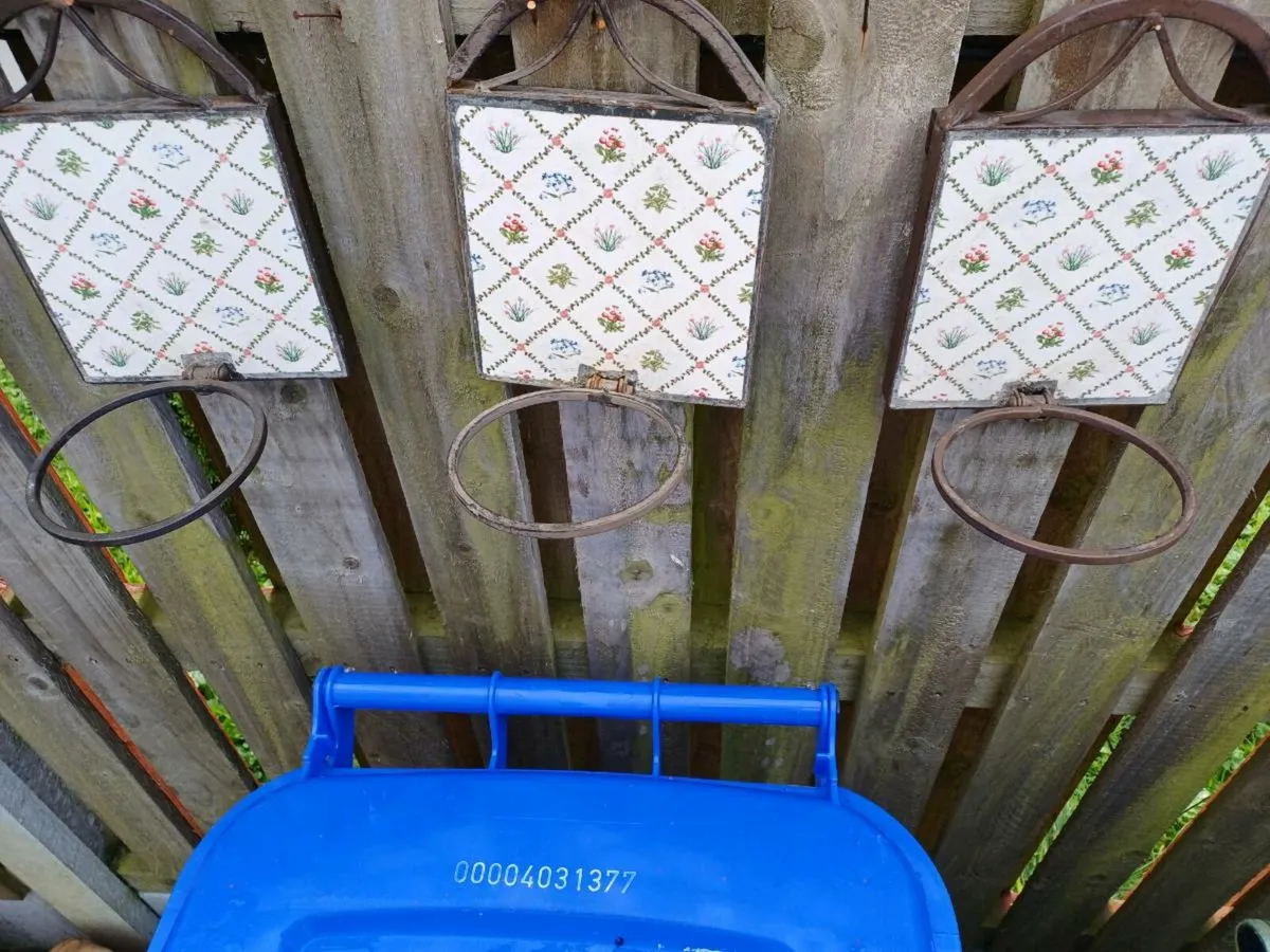 Vintage Metal & Tile Plant Holders - Image 3