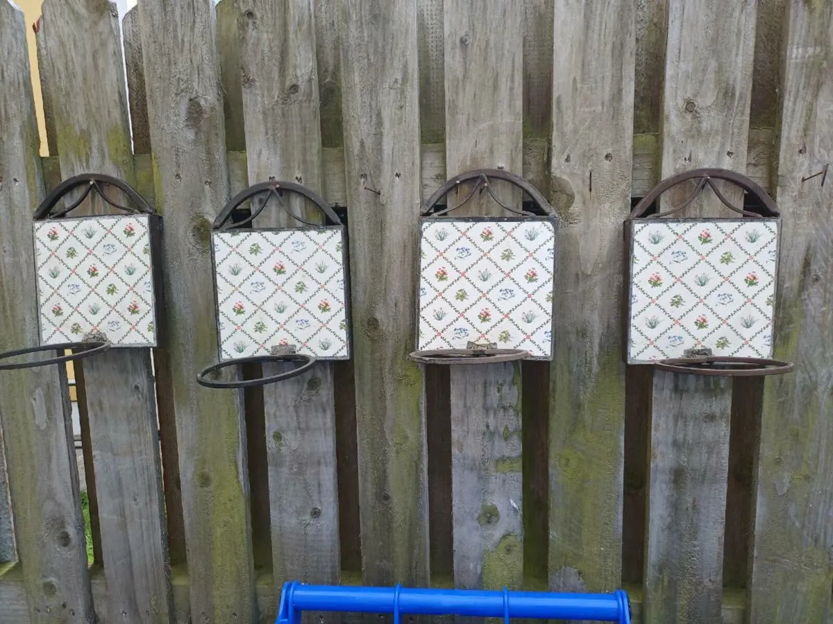 Vintage Metal & Tile Plant Holders - Image 4