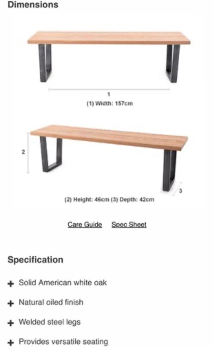 Oak Kitchen table & bench - Image 2