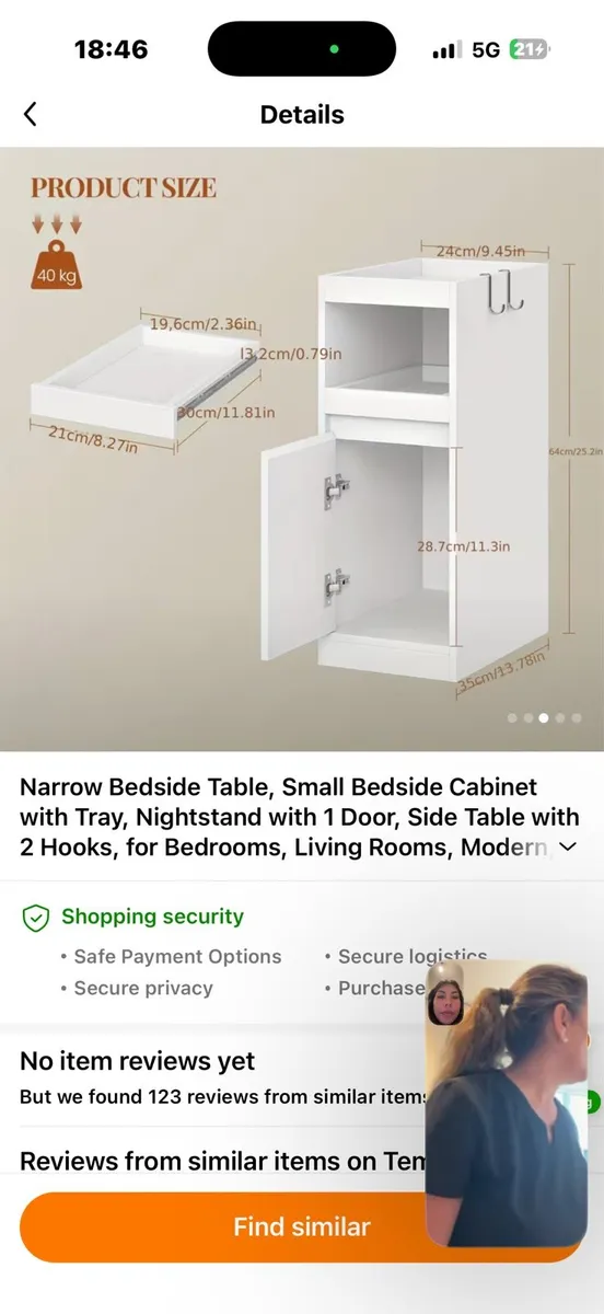 White vanity with mirror and narrow bedside table - Image 3