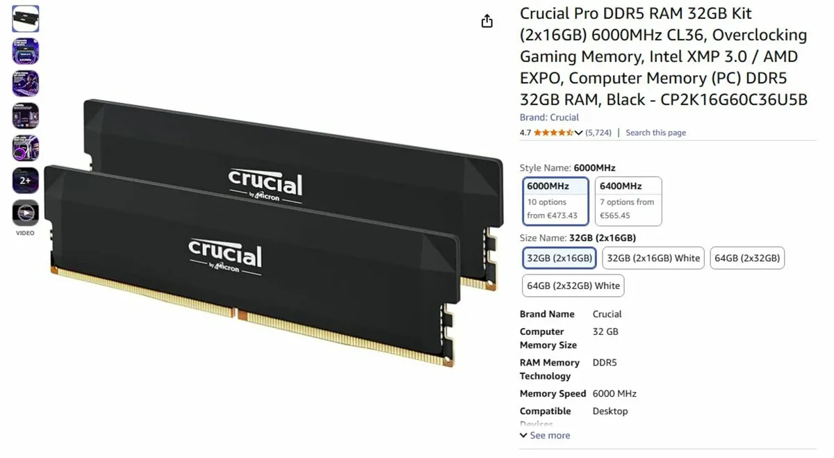 NEW Sealed Crucial Pro DDR5 32GB (2x16GB) 6000MHz - Image 2