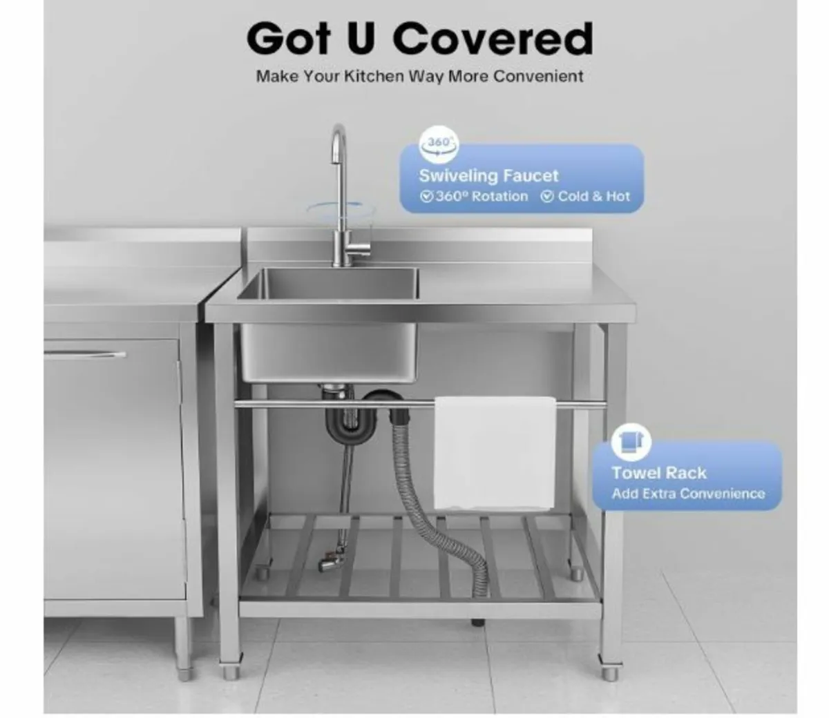 Sink with Tap and Cabinet, 80 x 55 x 84 cm - Image 4