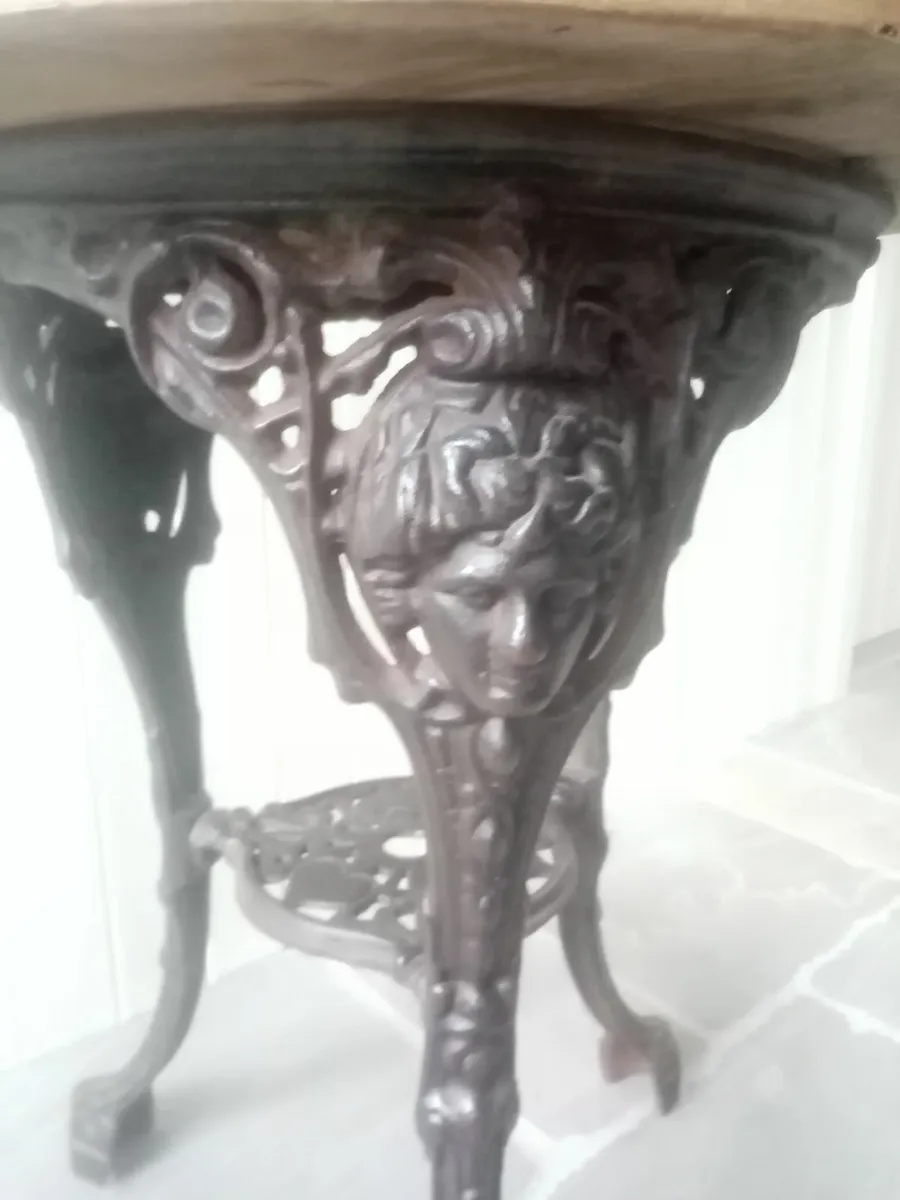 ANTIQUE PUB CAST BASE  SIDE TABLE PINE TOP - Image 1