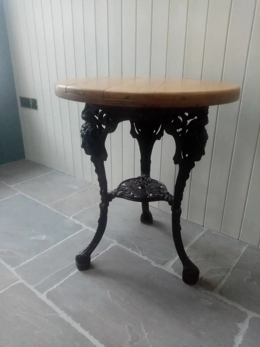 ANTIQUE PUB CAST BASE  SIDE TABLE PINE TOP - Image 2