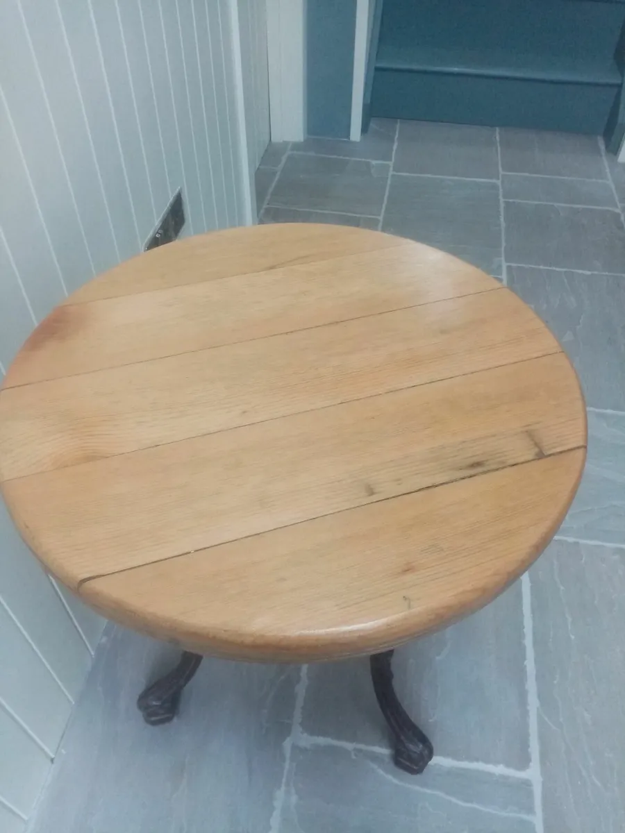 ANTIQUE PUB CAST BASE  SIDE TABLE PINE TOP - Image 3