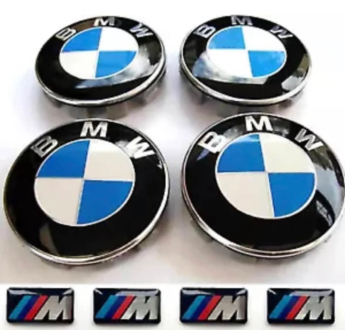 BMW centre caps 68mm + Msport 3D stickers + Valve - Image 1