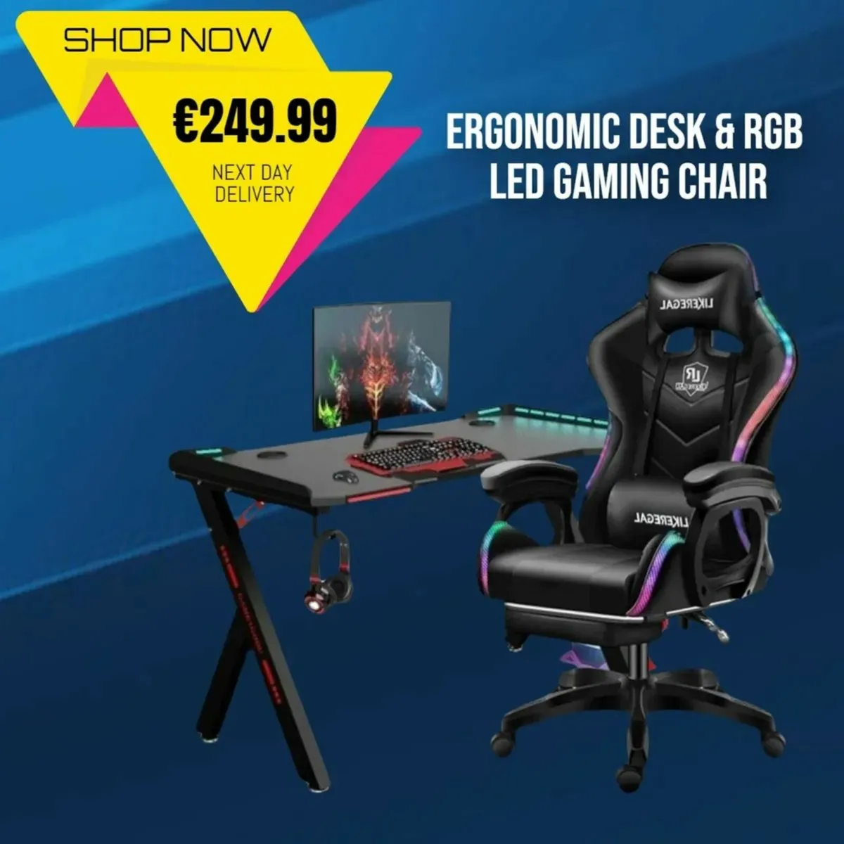 Gaming-pc-chair with-led-lights and speakers - Image 4