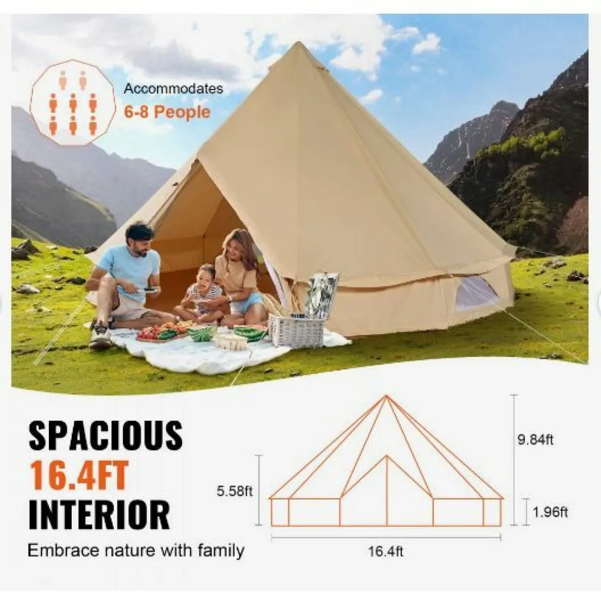 Canvas Bell Tent, 4 Seasons 5 m/16.4 ft - Image 4