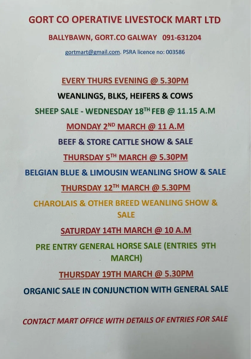 Gort Mart : Show & sales March 2026