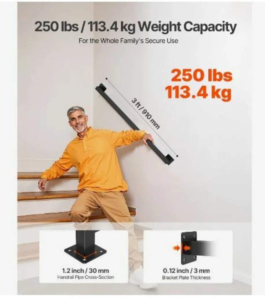 Wall Mounted Stair Handrail, 1215mm - Image 1