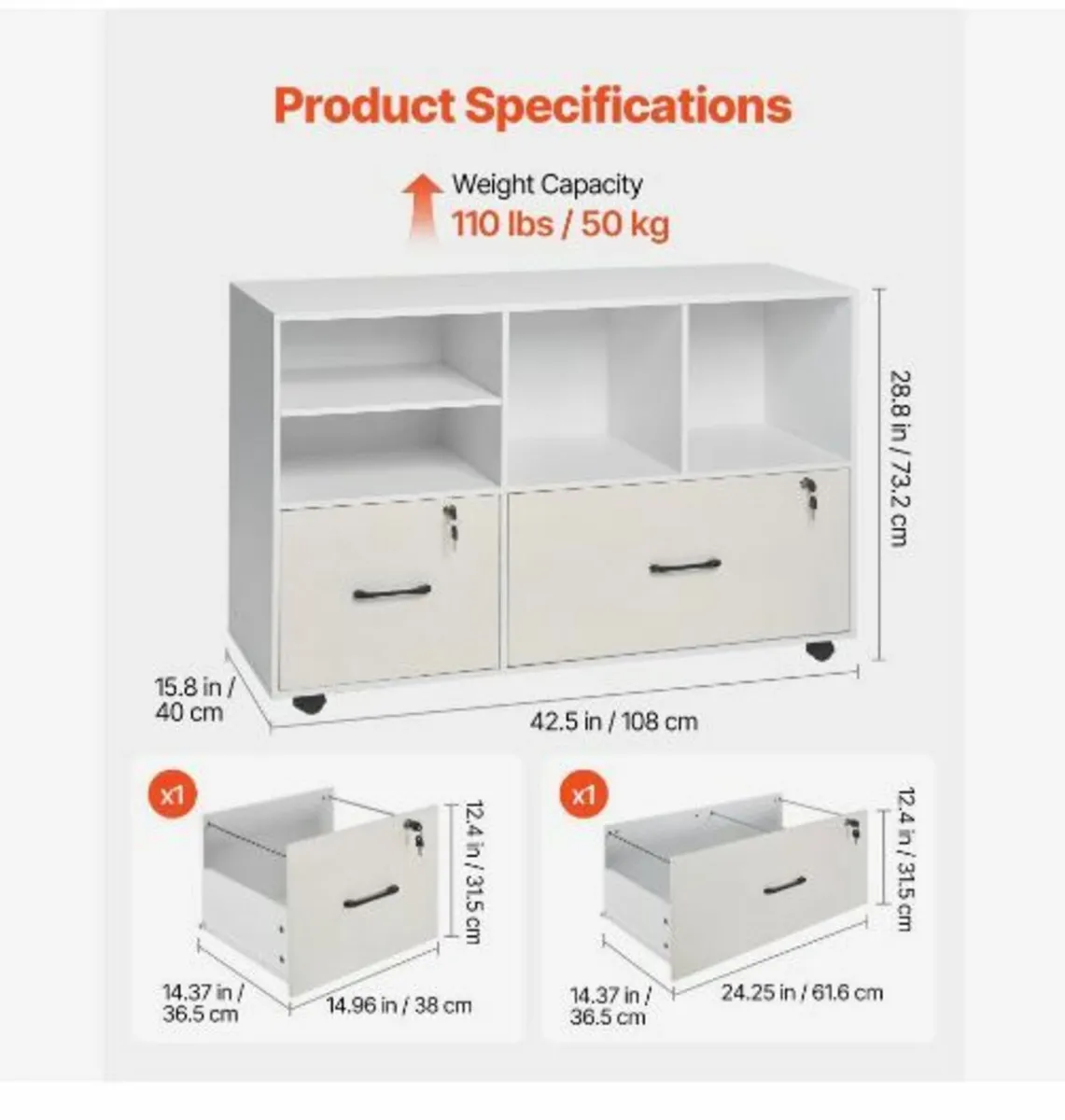 2 Drawer Wooden File Cabinet - Image 4